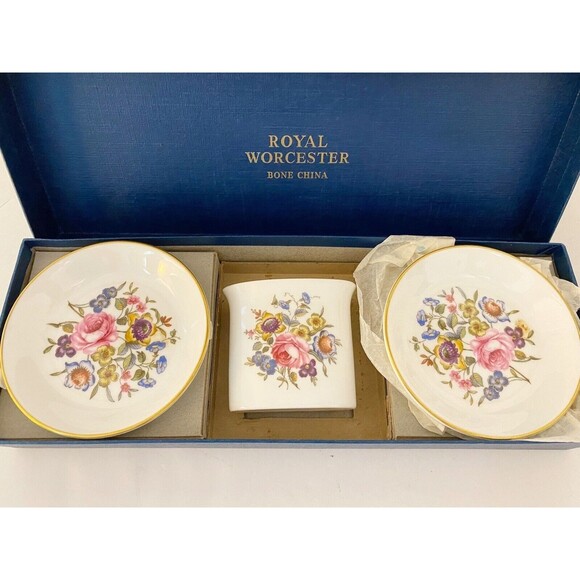 Royal Worcester Bone China Floral Trinket Dishes and Container/Vase - Picture 1 of 12